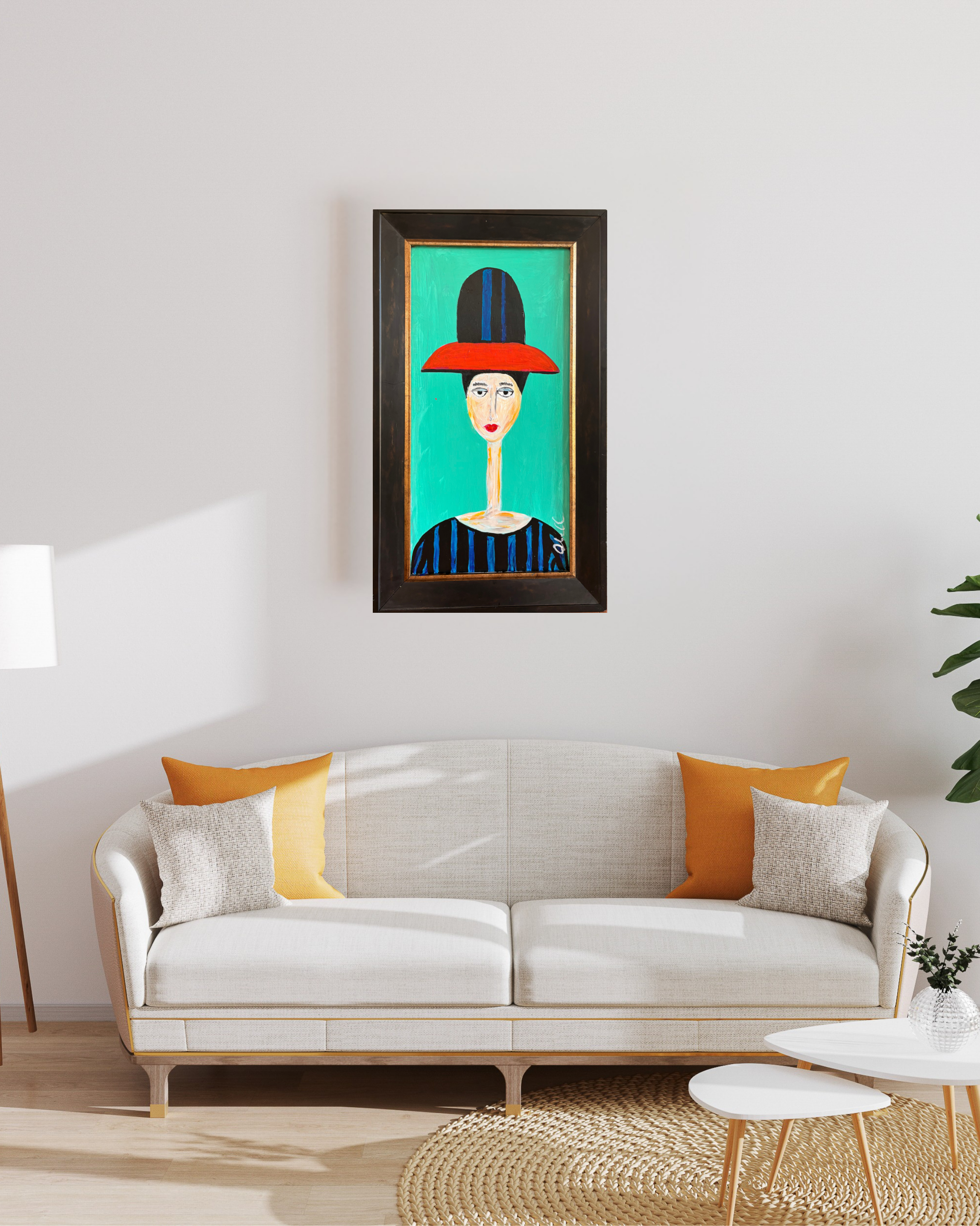 Nice Hat Original Art on Upcycled Thrift Store Frame
