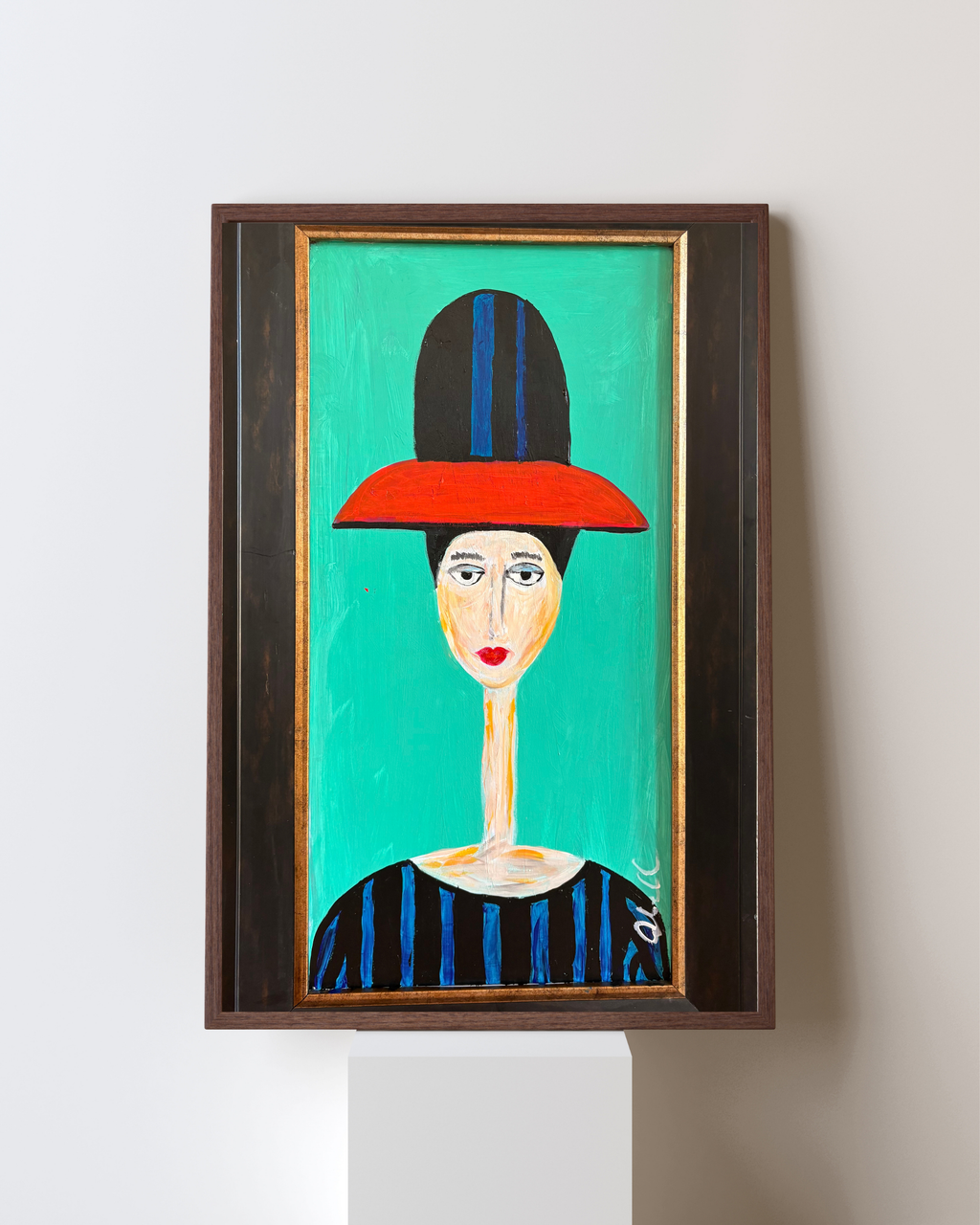 Nice Hat Original Art on Upcycled Thrift Store Frame