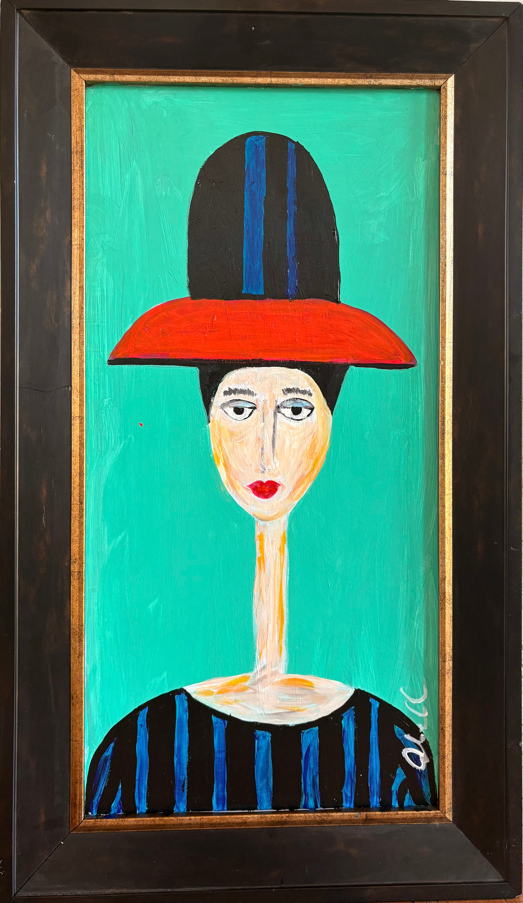 Nice Hat Original Art on Upcycled Thrift Store Frame